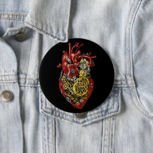 Sci Fi Art Steampunk Human Heart Anatomy  4 Inch Round Button