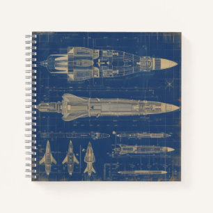 Sci-Fi Blueprint Rocket Notebook