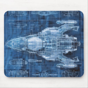 Sci-Fi Blueprint Space Ship Mouse Pad