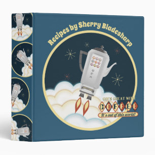 Sci-fi coffee pot rocket cookbook recipe binder