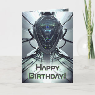 Sci-Fi Cyber Droid Fighter Pilot Birthday Card