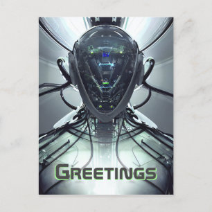 Sci-Fi Cyber Droid Fighter Pilot Postcard