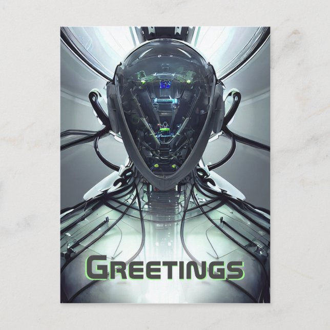 Sci-Fi Cyber Droid Fighter Pilot Postcard (Front)