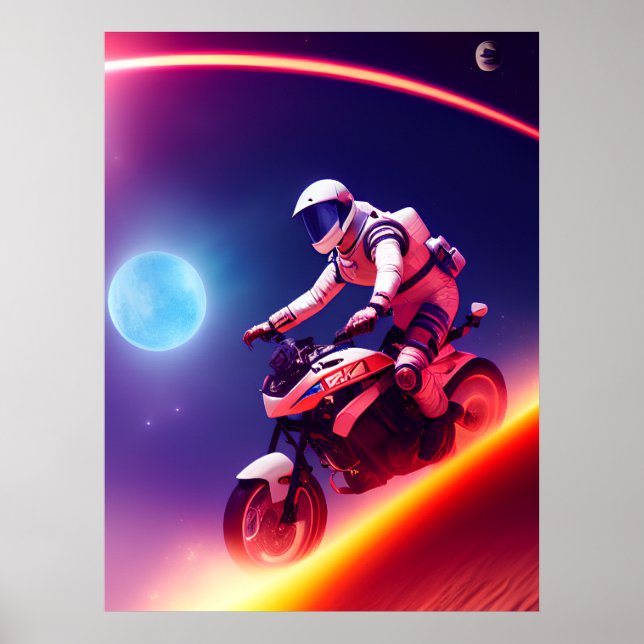 Sci-Fi Digital Wall Decor, Futuristic Biker Poster (Front)