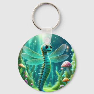 Sci-Fi fantasy art with dragonfly and mushroom art Keychain