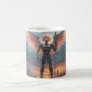 Sci-Fi Fantasy Cyberpunk Mug. Sentinel of Crimson Coffee Mug