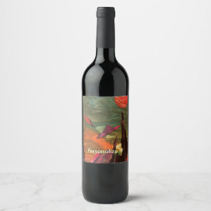 Sci-Fi "Fire Birds" alien life forms flying Wine Label