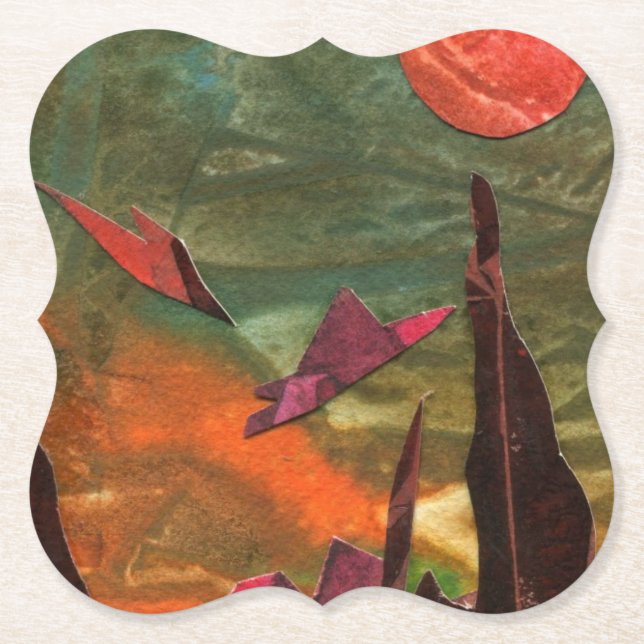 Sci-Fi "Fire Birds" alien life forms in flight Paper Coaster (Front)