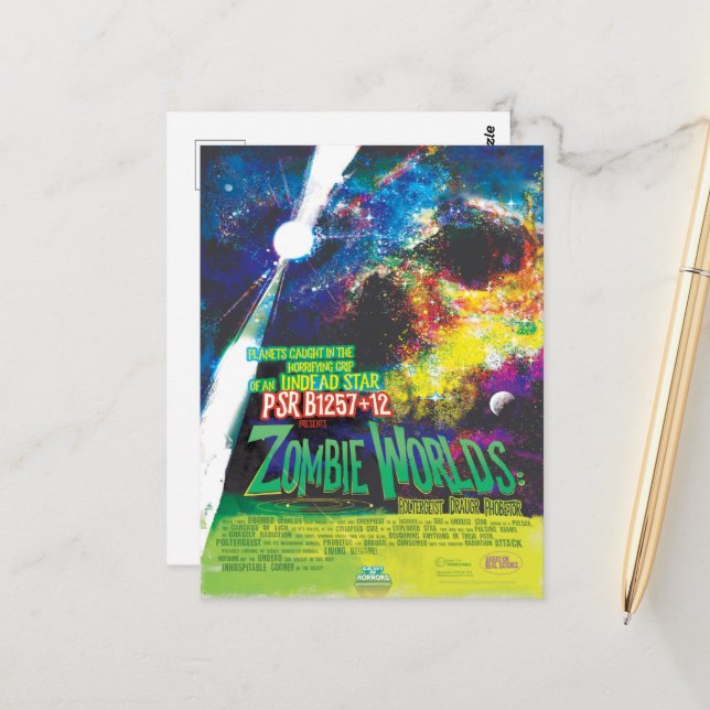 Sci-Fi Horror Movie Ad, Zombie Worlds Postcard (Front/Back In Situ)