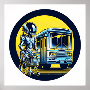 Sci-Fi in Daily Life - Quirky Alien & Robot Scenes Poster