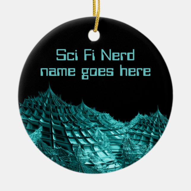 Sci fi nerd fantasy landscape ceramic ornament (Front)