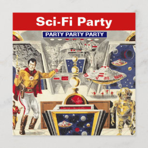 Sci-fi Party Invitations Robot Space Travel