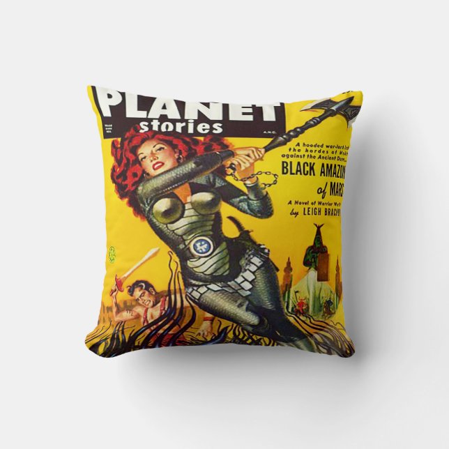 SCI FI PULP DESIGN COVER OF PLANET STORIES THROW PILLOW (Front)