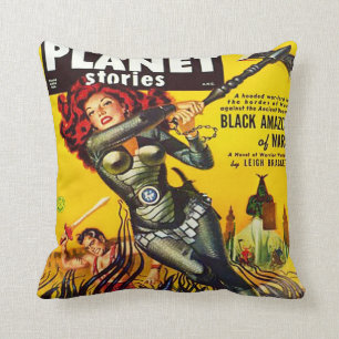 SCI FI PULP DESIGN COVER OF PLANET STORIES THROW PILLOW