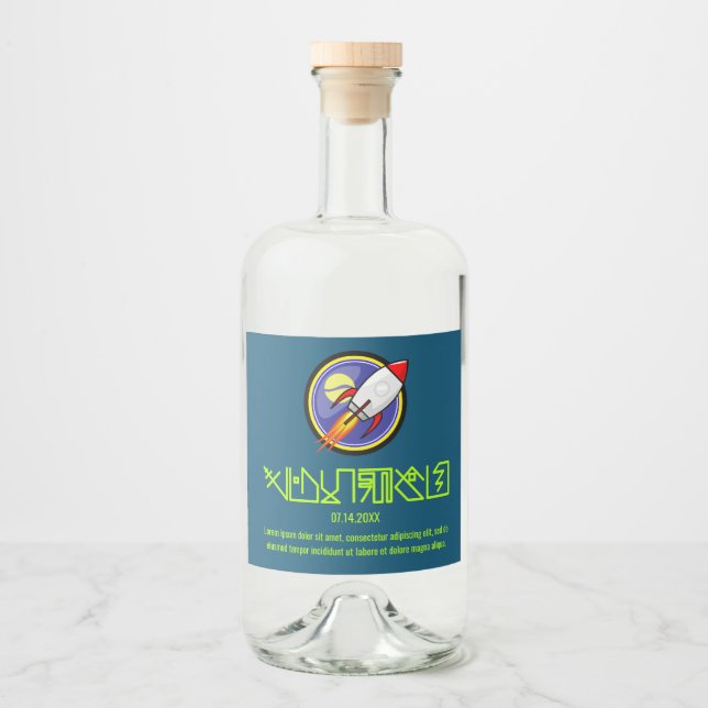 Sci fi Rocket Ship Liquor Bottle Label (Front)