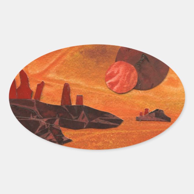 Sci-Fi "Seas of Fire" double suns, lava seas Oval Sticker (Front)
