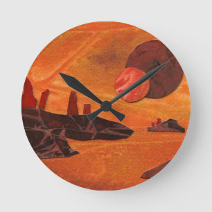 Sci-Fi "Seas of Fire" double suns, lava seas Round Clock