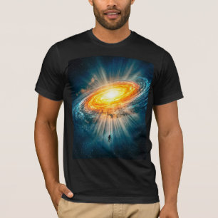 Sci-Fi Space Golden Galaxy Astronaut Glowing Art T-Shirt