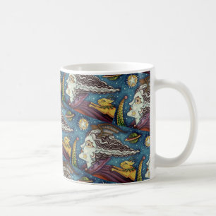SCI FI SPACE WITCH & COMET CAT COLORFUL HALLOWEEN COFFEE MUG
