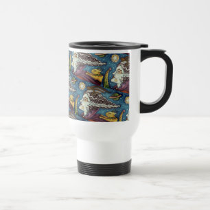 SCI FI SPACE WITCH & COMET CAT COLORFUL HALLOWEEN TRAVEL MUG