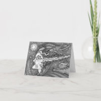 SCI FI SPACE WITCH & COMET CAT HUMOR BLK/WHT Blank