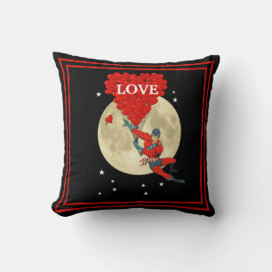 Sci fi superhero and love heart throw pillow