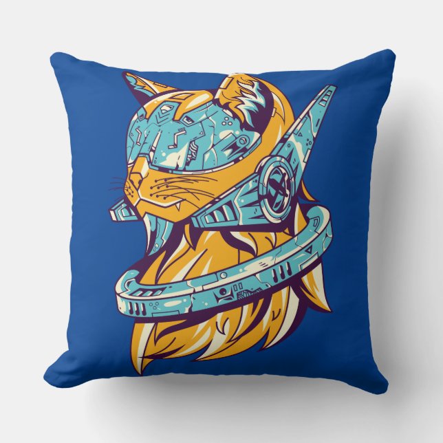 Sci-Fi-TechnoCat Throw Pillow (Front)