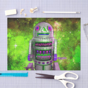 Sci fi toy robot green galaxy birthday retro cool tissue paper