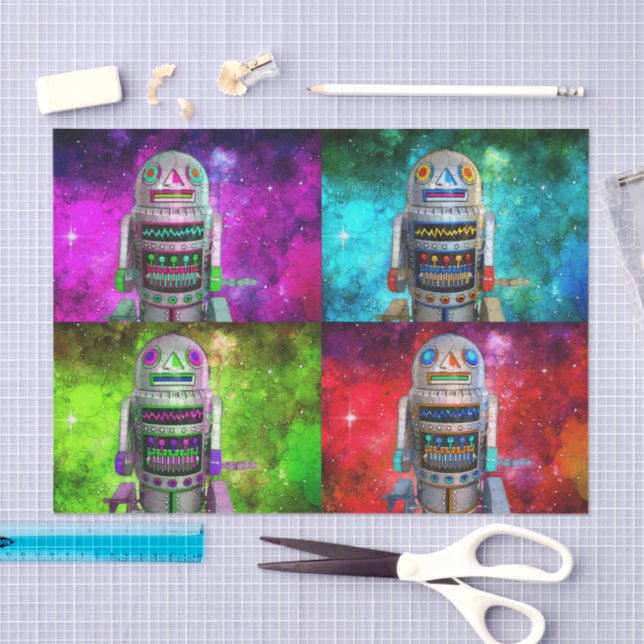 Sci fi toy robot red purple blue green galaxy  tissue paper (Craft)