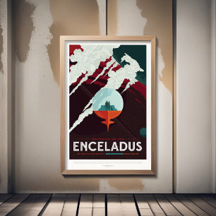 Sci-Fi Travel Ad, Planet Enceladus Photo Print