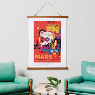 Sci-Fi Travel Ad, Planet Mars Hanging Tapestry