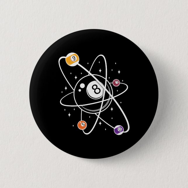 Science Atom Pool Lover 8- Billiards  2 Inch Round Button (Front)
