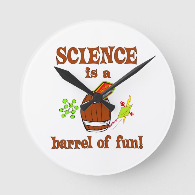 Science Barrel of Fun Round Clock (Front)