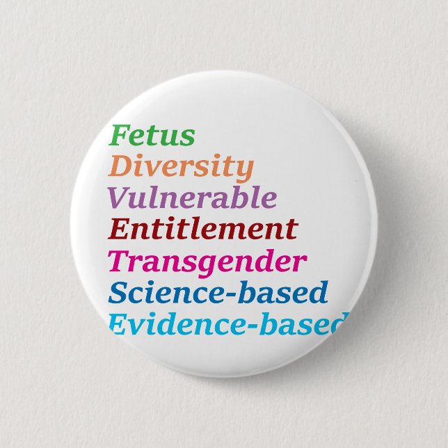Science based and other banned words 2 inch round button (Front)