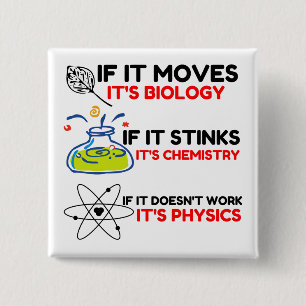 Science BIOLOGY CHEMISTRY PHYSICS 2 Inch Square Button