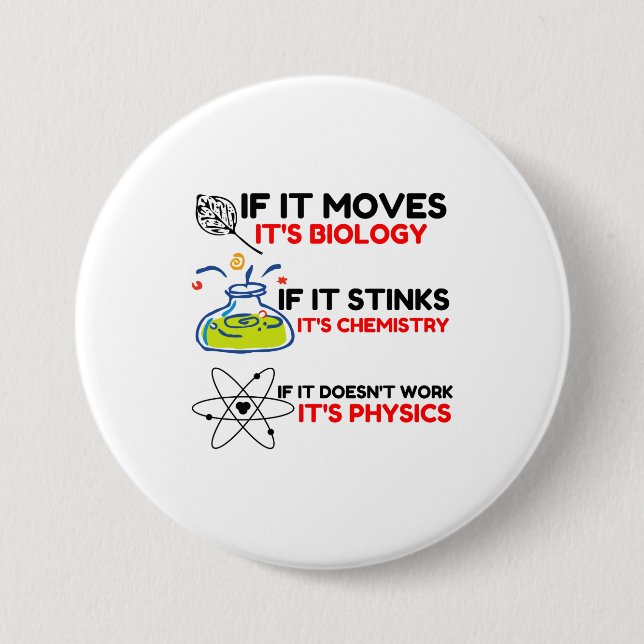 Science BIOLOGY CHEMISTRY PHYSICS 3 Inch Round Button (Front)