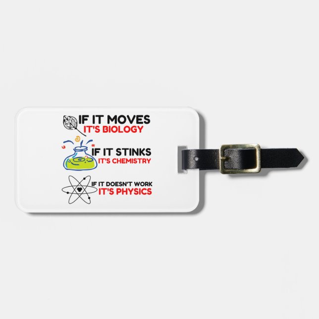 Science BIOLOGY CHEMISTRY PHYSICS Luggage Tag (Front Horizontal)