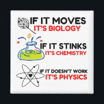 Science BIOLOGY CHEMISTRY PHYSICS Magnet<br><div class="desc">chemistry,  gift,  biology,  student,  idea,  physicist,  quote,  teacher,  geek,  physics,  nerd,  saying,  funny</div>