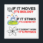 Science BIOLOGY CHEMISTRY PHYSICS Magnet<br><div class="desc">chemistry,  gift,  biology,  student,  idea,  physicist,  quote,  teacher,  geek,  physics,  nerd,  saying,  funny</div>