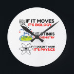 Science BIOLOGY CHEMISTRY PHYSICS Round Clock<br><div class="desc">cool,  comic,  cute,  love,  vintage sports,  science,  couple,  funny,  retro</div>