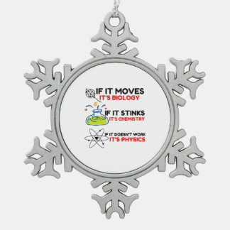 Science BIOLOGY CHEMISTRY PHYSICS Snowflake Pewter Christmas Ornament
