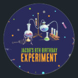 Science Birthday Classic Round Sticker<br><div class="desc">Elevate the science-themed party atmosphere with our Chemistry Set Kids Birthday stickers! These vibrant plates feature a captivating design of a chemistry set with neon-coloured accents,  perfectly complementing your science-themed celebration. Add a touch of scientific charm to your party with these delightful stickers!</div>