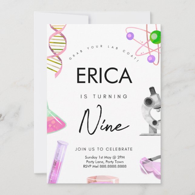 Science Birthday Invitation For Girls (Front)