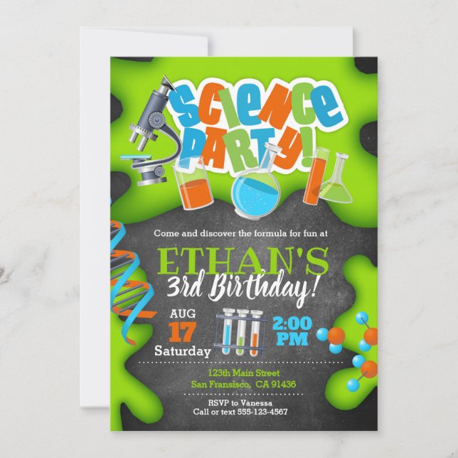 Science Birthday Invitation for Science Party (Front)