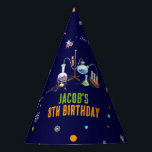 Science Birthday Party Hat<br><div class="desc">Elevate your celebration with our one-of-a-kind science-themed party hat! Designed with a captivating chemistry set motif against a striking navy background, this hat adds a touch of intellectual excitement to your festivities. The neon colours infuse a sense of vibrancy, making it a perfect accessory for those who love science and...</div>