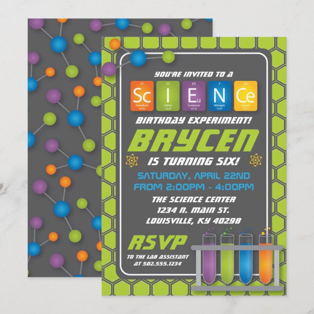 Science Birthday Party Invitation (Front/Back)