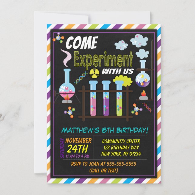 Science Birthday Party Invitation for a Boy (Front)