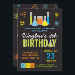 Science Birthday Party Invitation in Blue<br><div class="desc">Science party invitation,  perfect for your little scientists next birthday experiment.</div>