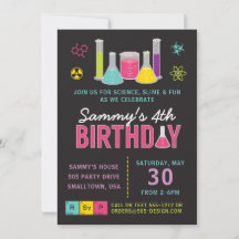 Science Birthday Party Invitation in Pink