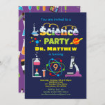 Science birthday party laboratory kid invitation<br><div class="desc">ANY AGE!
Colourful and cheerful fun science party theme with laboratory,  atomic elements.
Get this adorable invitation now!
.</div>